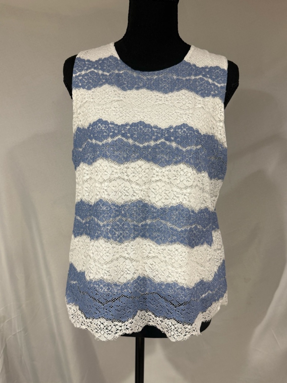 Sophie Rue Blue and White Lace Striped Sleeveless Camisole